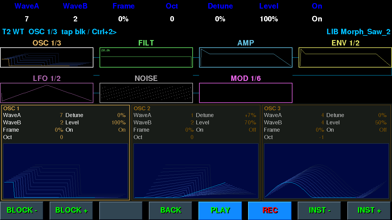 Synth editor: WT, OSC block